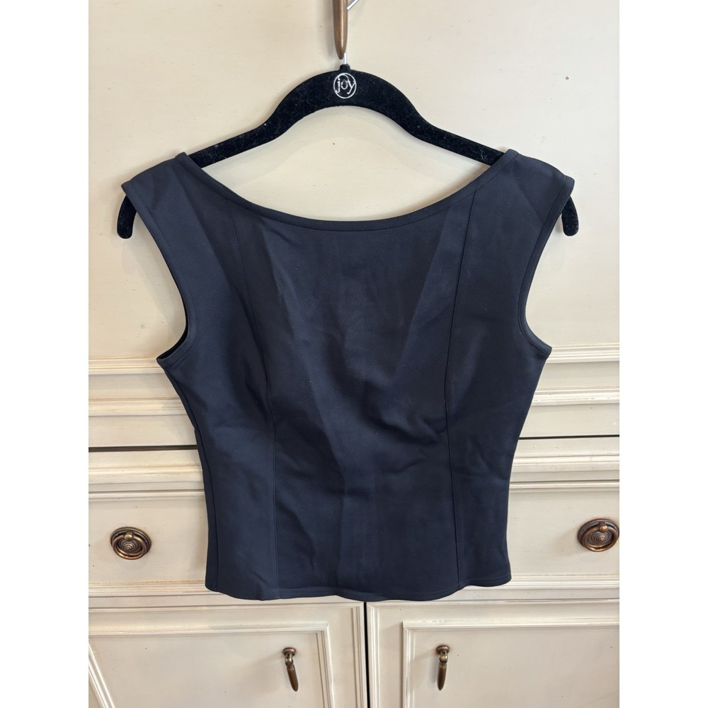 Akris Black Fitted Short Sleeve Cotton Blend Top Flattering Zip Small